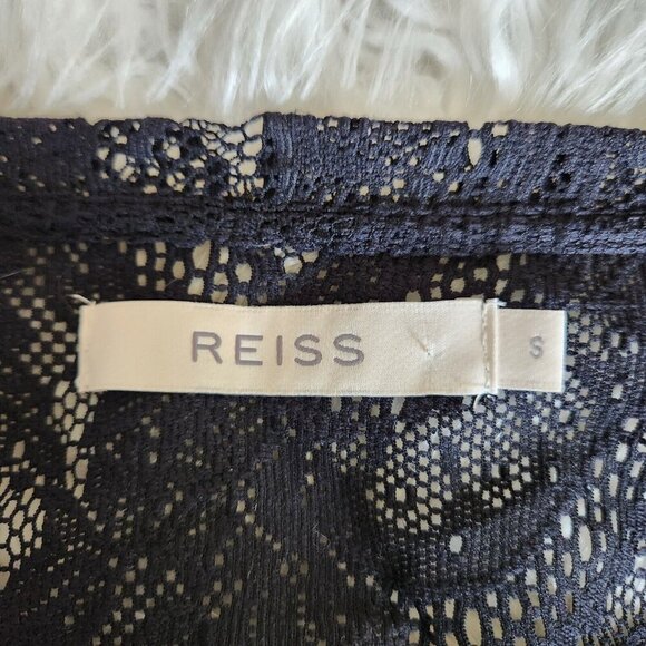 Reiss Lace Top Women's Small Short‎ Sleeves Sheer Goth Witchy Stretchy Black - Picture 3 of 10